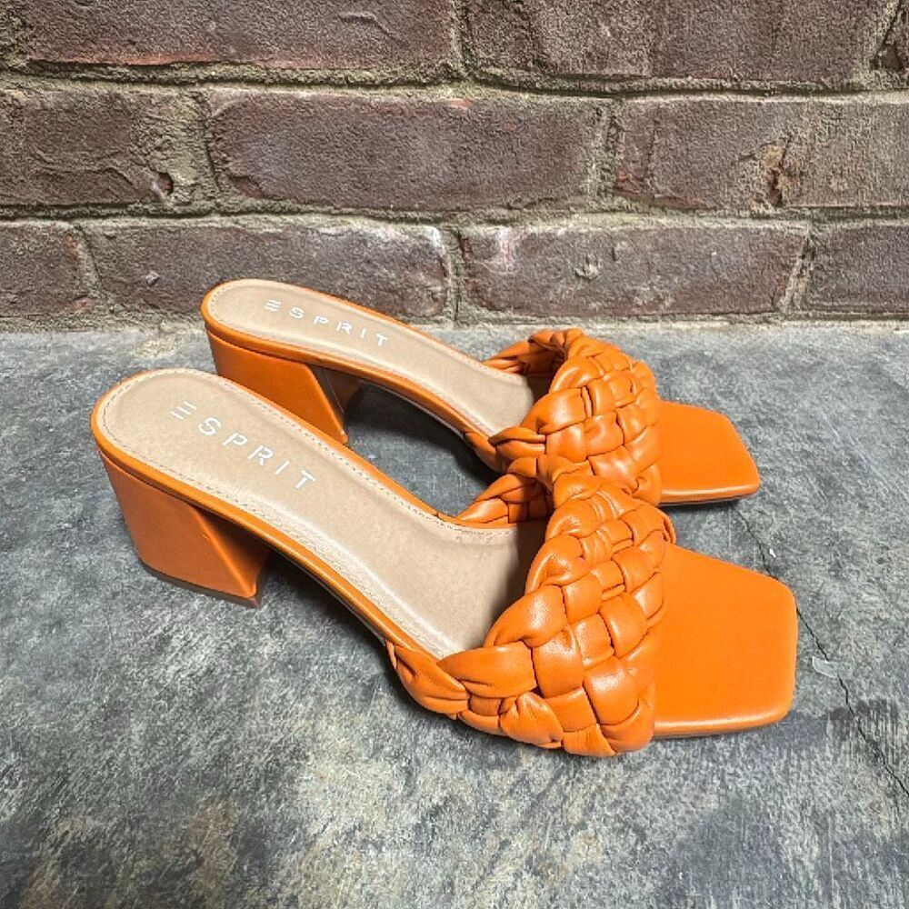 Esprit Women’s Orange Jessie Braided Slide Block Heel Sandal Sz 8.5